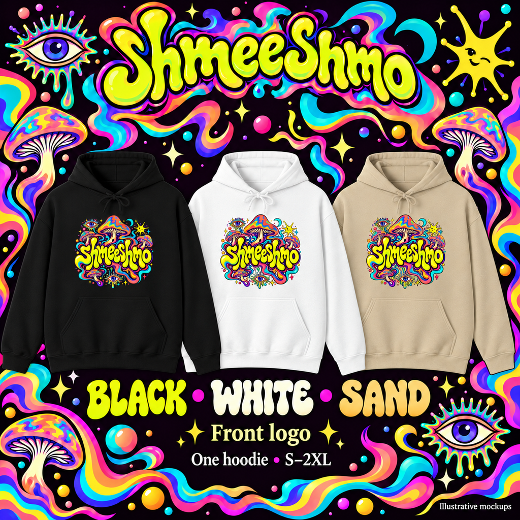 Black White and Sand hoodies with actual larger front logo proportions