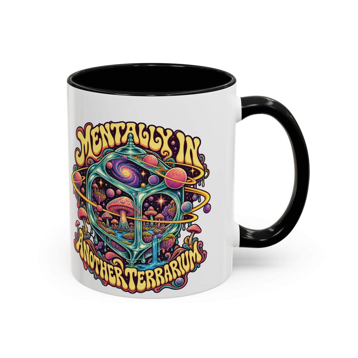 Mentally in Another Terrarium Psychedelic Mug, 11oz Colour Accent Coffee Cup, ShmeeShmo