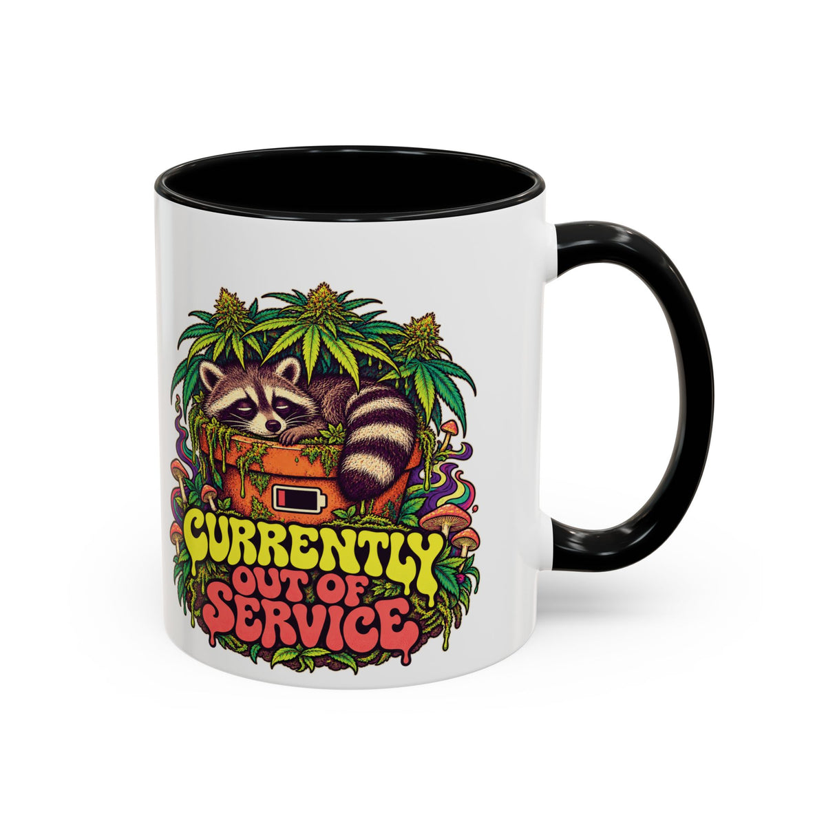 Currently Out of Service Psychedelic Mug, 11oz Colour Accent Coffee Cup, ShmeeShmo