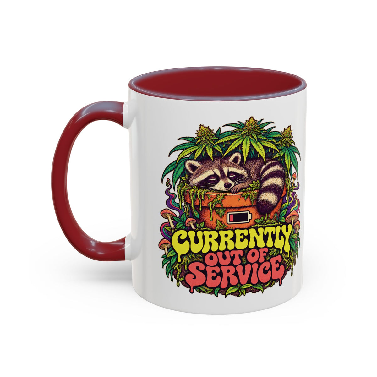 Currently Out of Service Psychedelic Mug, 11oz Colour Accent Coffee Cup, ShmeeShmo