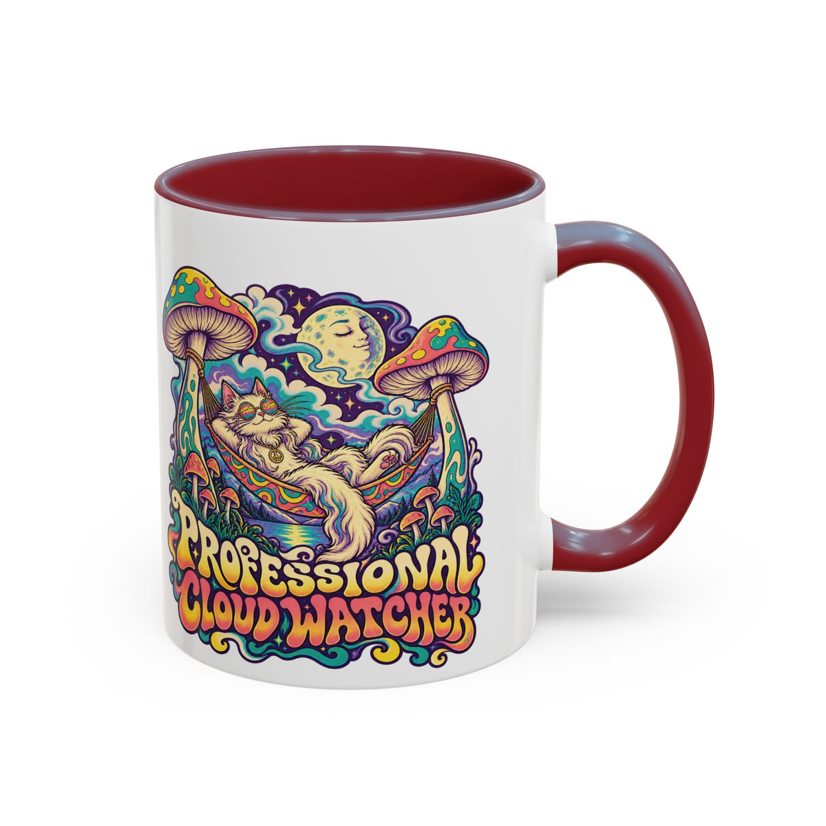 Professional Cloud Watcher Psychedelic Mug, 11oz Colour Accent Coffee Cup, ShmeeShmo