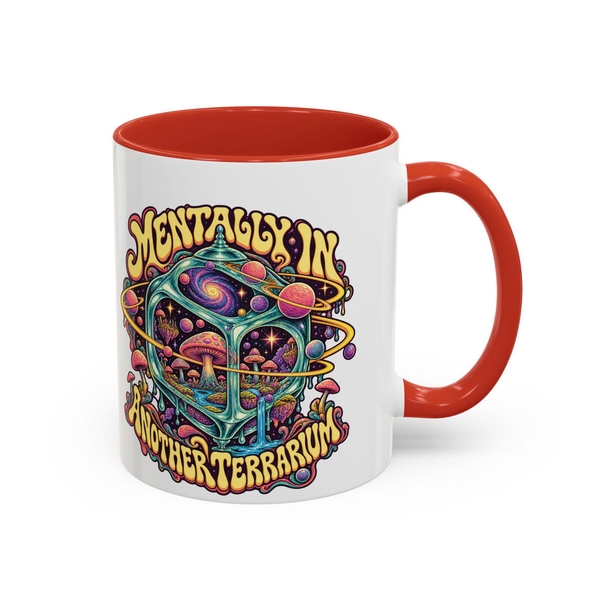 Mentally in Another Terrarium Psychedelic Mug, 11oz Colour Accent Coffee Cup, ShmeeShmo