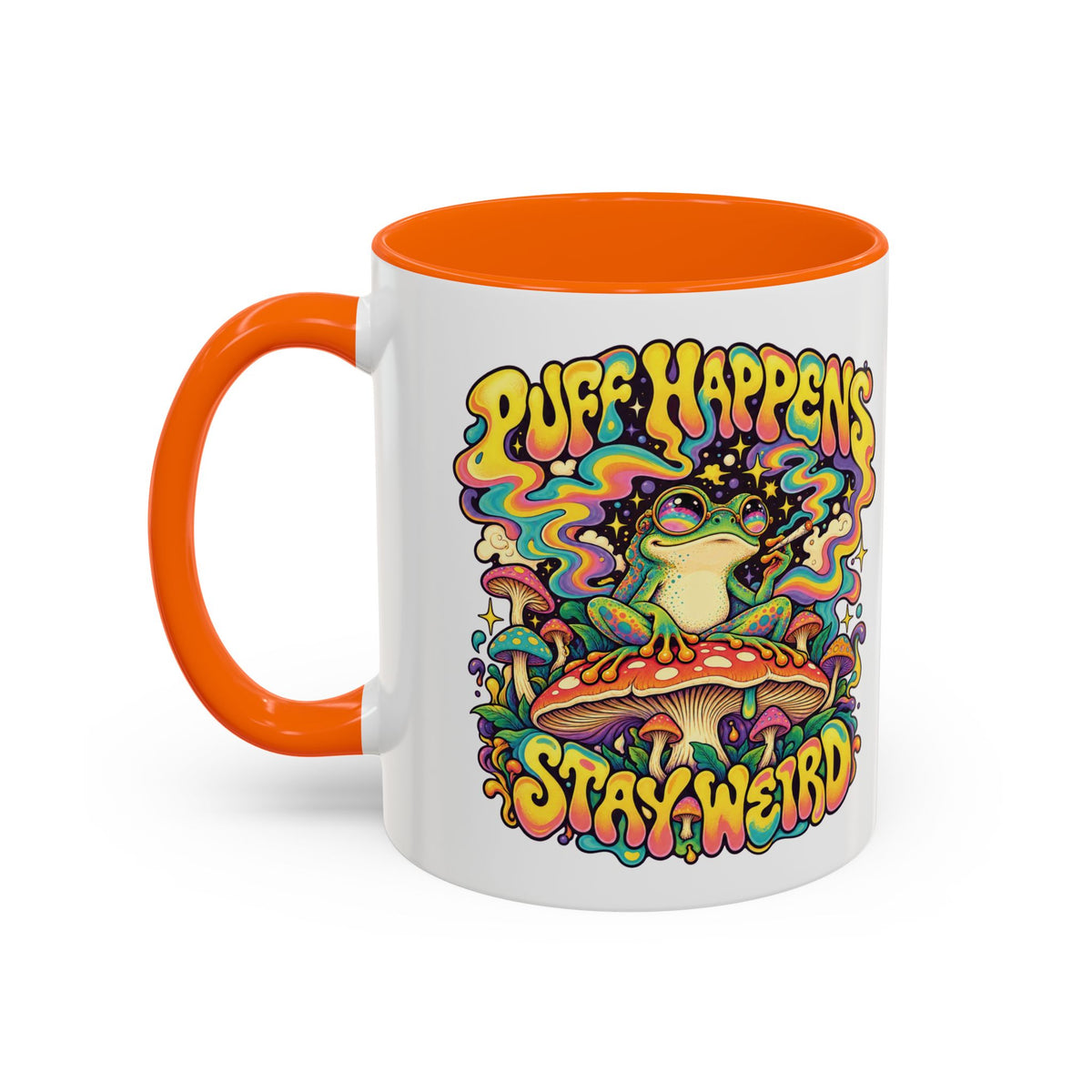 Puff Happens, Stay Weird Psychedelic Mug, 11oz Colour Accent Coffee Cup, ShmeeShmo