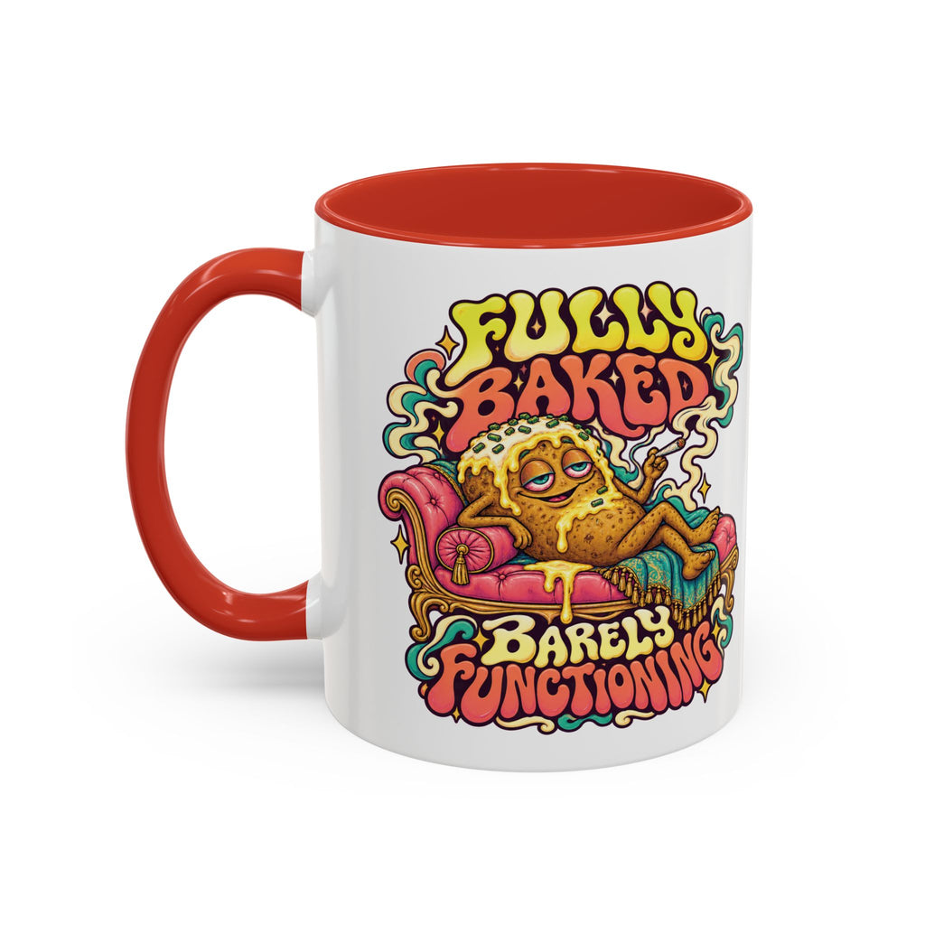 Fully Baked, Barely Functioning Psychedelic Mug, 11oz Colour Accent Coffee Cup, ShmeeShmo