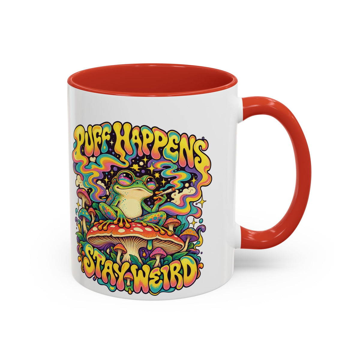 Puff Happens, Stay Weird Psychedelic Mug, 11oz Colour Accent Coffee Cup, ShmeeShmo