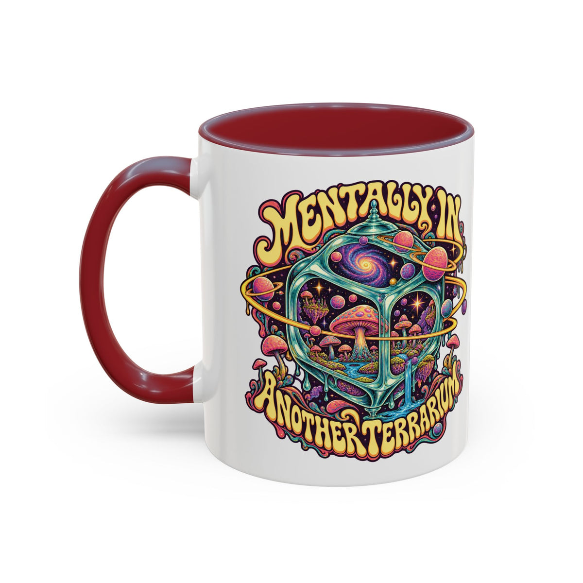 Mentally in Another Terrarium Psychedelic Mug, 11oz Colour Accent Coffee Cup, ShmeeShmo