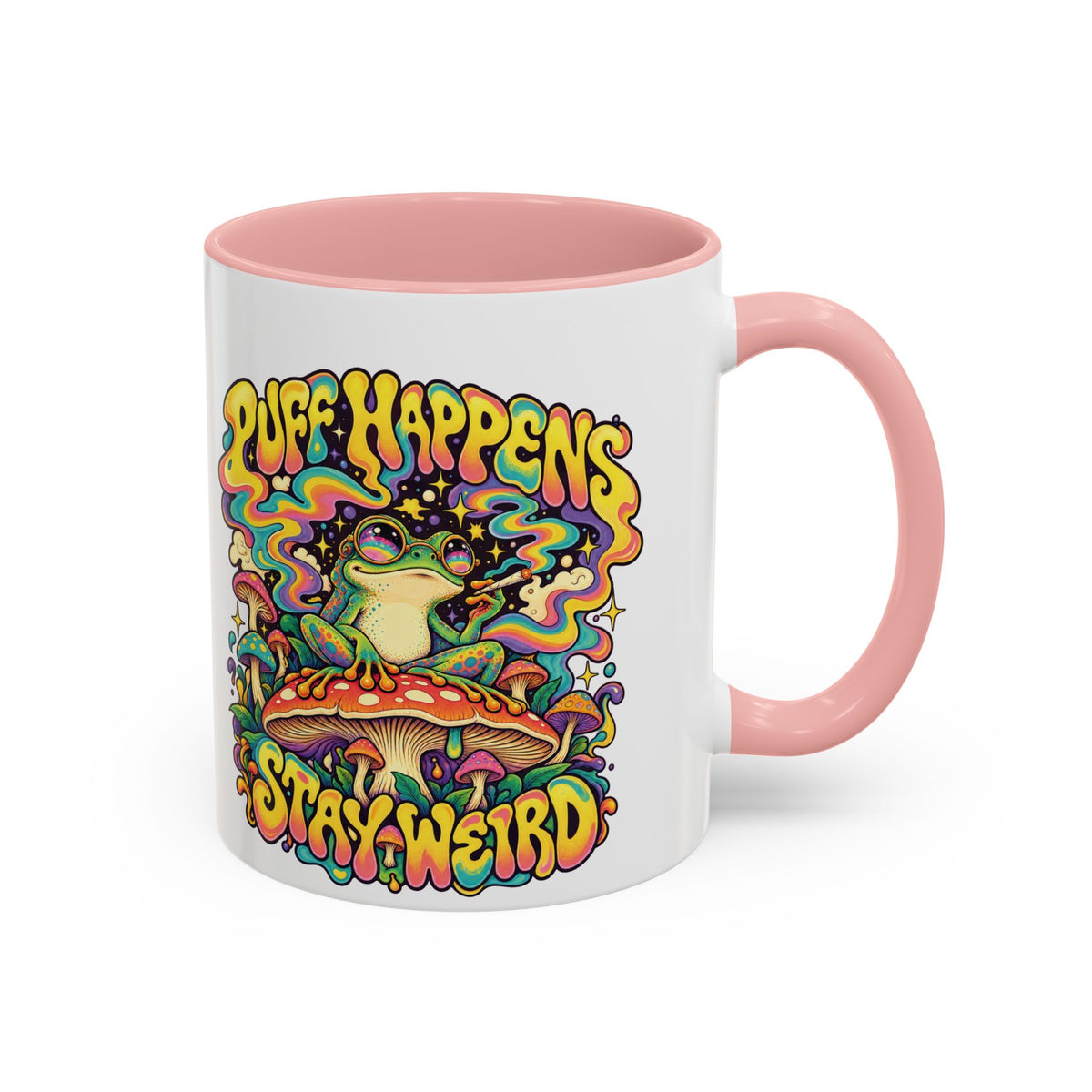 Puff Happens, Stay Weird Psychedelic Mug, 11oz Colour Accent Coffee Cup, ShmeeShmo
