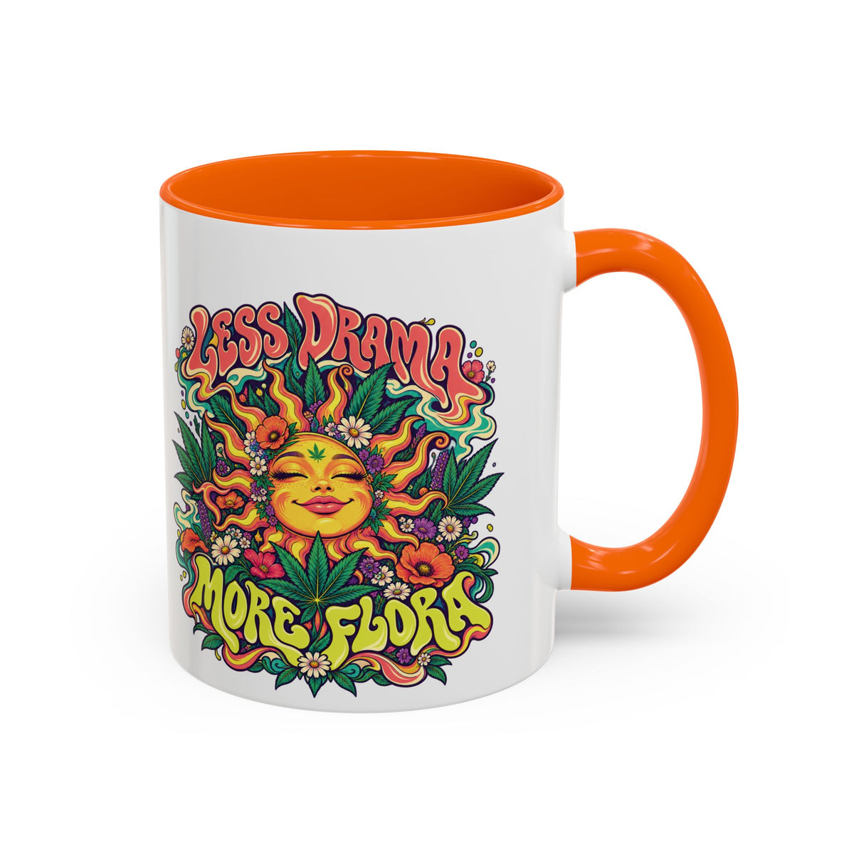 Less Drama, More Flora Psychedelic Mug, 11oz Colour Accent Coffee Cup, ShmeeShmo