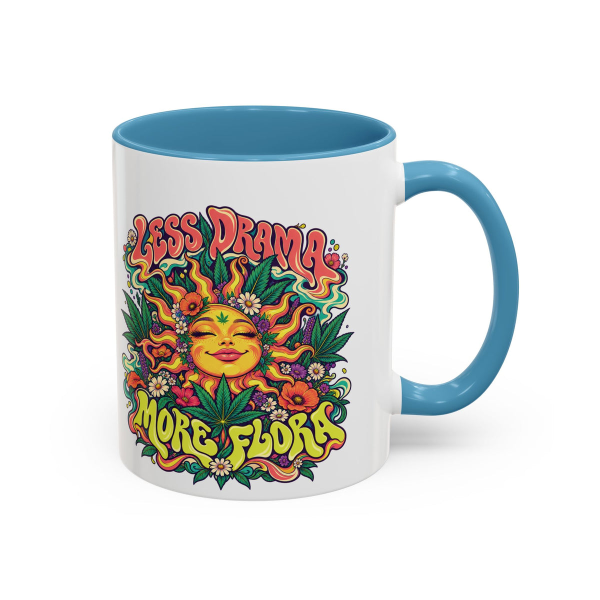 Less Drama, More Flora Psychedelic Mug, 11oz Colour Accent Coffee Cup, ShmeeShmo