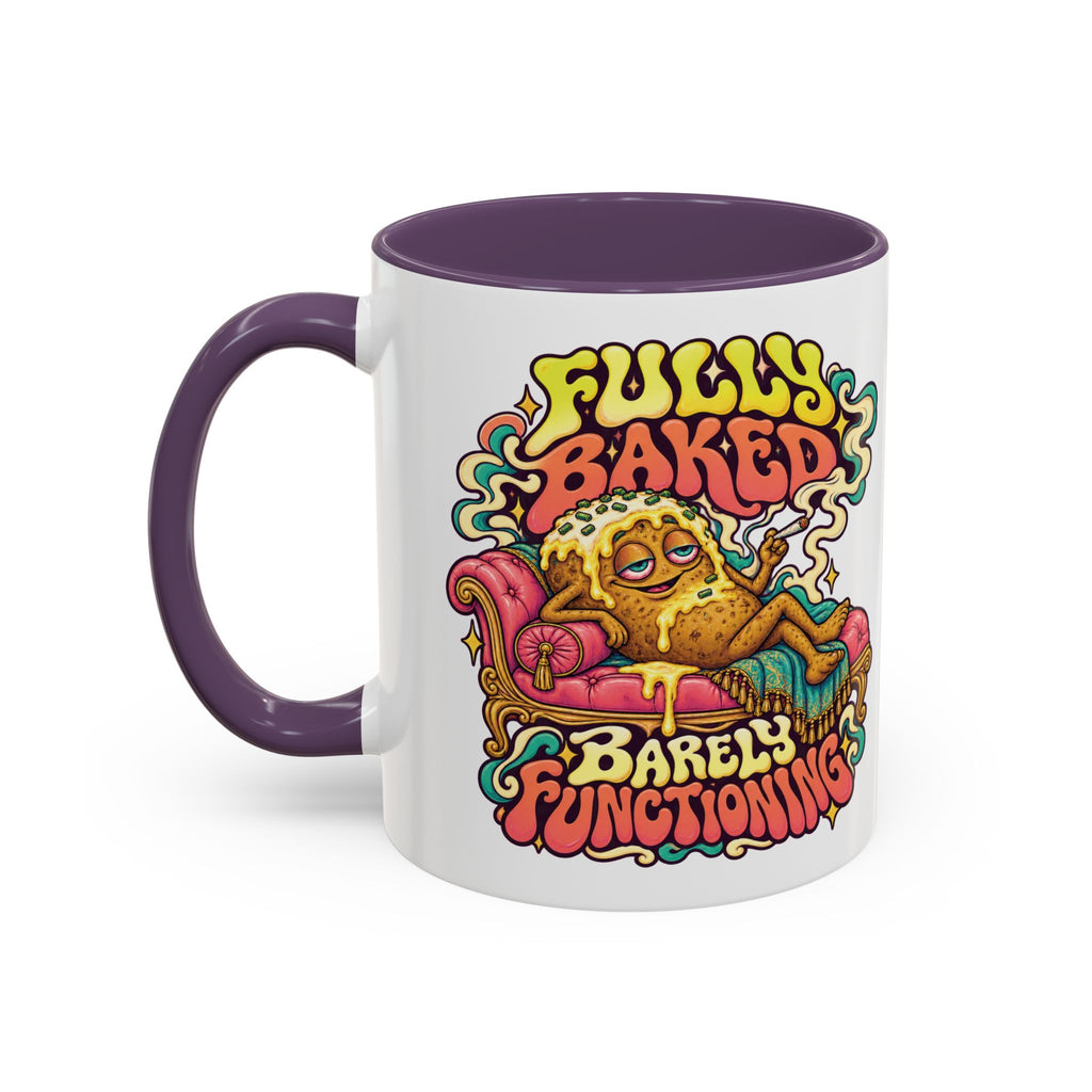 Fully Baked, Barely Functioning Psychedelic Mug, 11oz Colour Accent Coffee Cup, ShmeeShmo