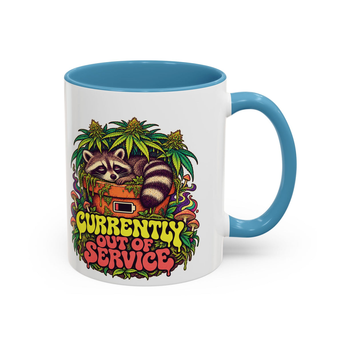 Currently Out of Service Psychedelic Mug, 11oz Colour Accent Coffee Cup, ShmeeShmo