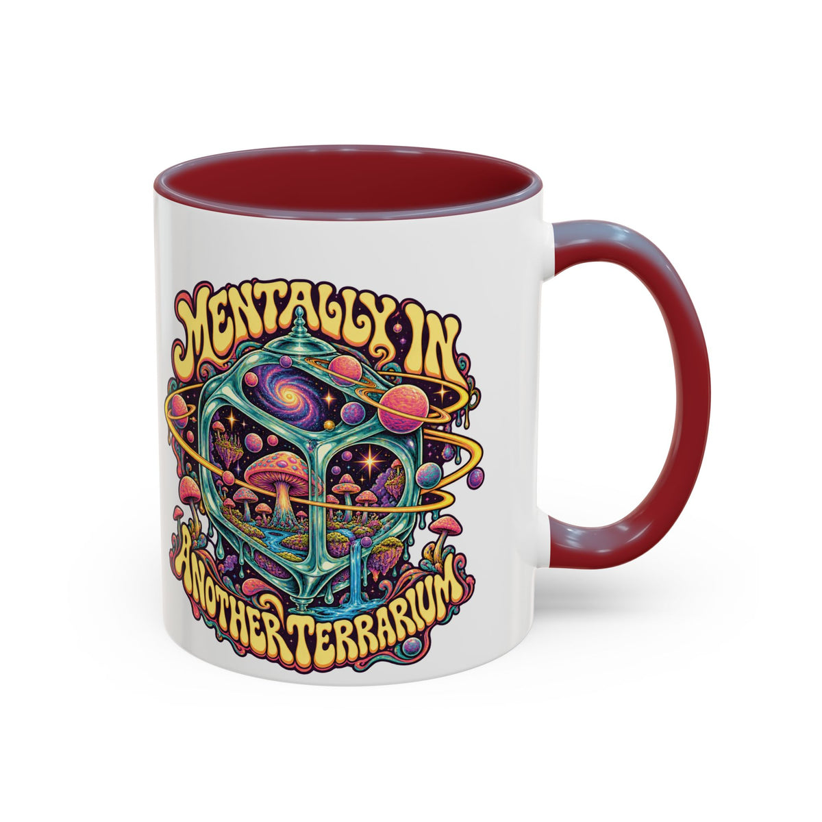 Mentally in Another Terrarium Psychedelic Mug, 11oz Colour Accent Coffee Cup, ShmeeShmo