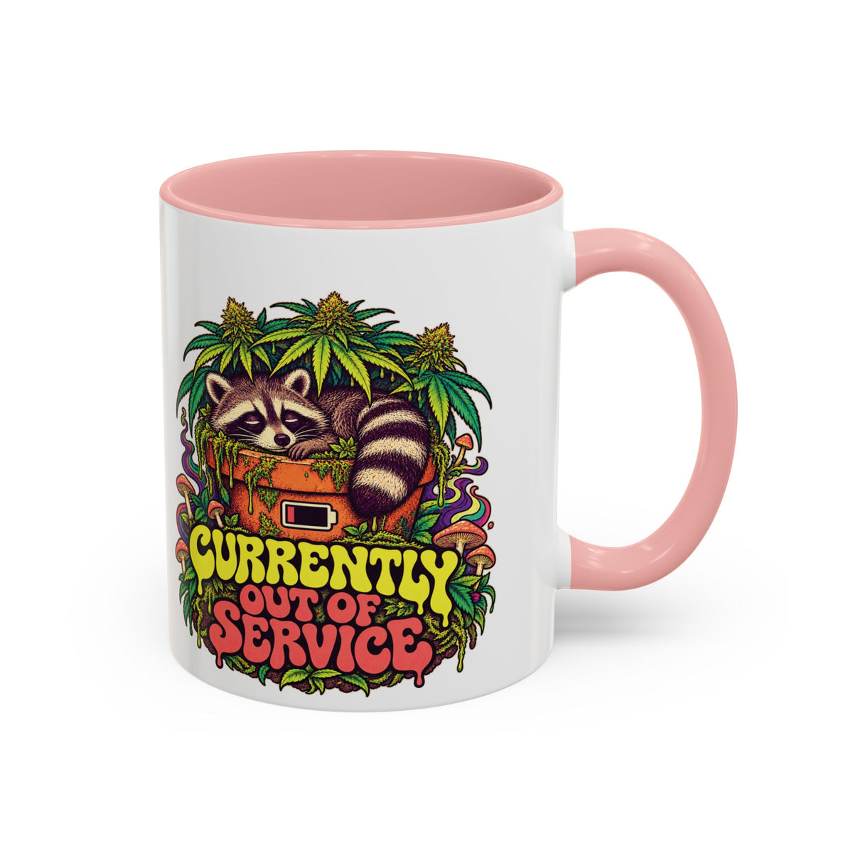 Currently Out of Service Psychedelic Mug, 11oz Colour Accent Coffee Cup, ShmeeShmo
