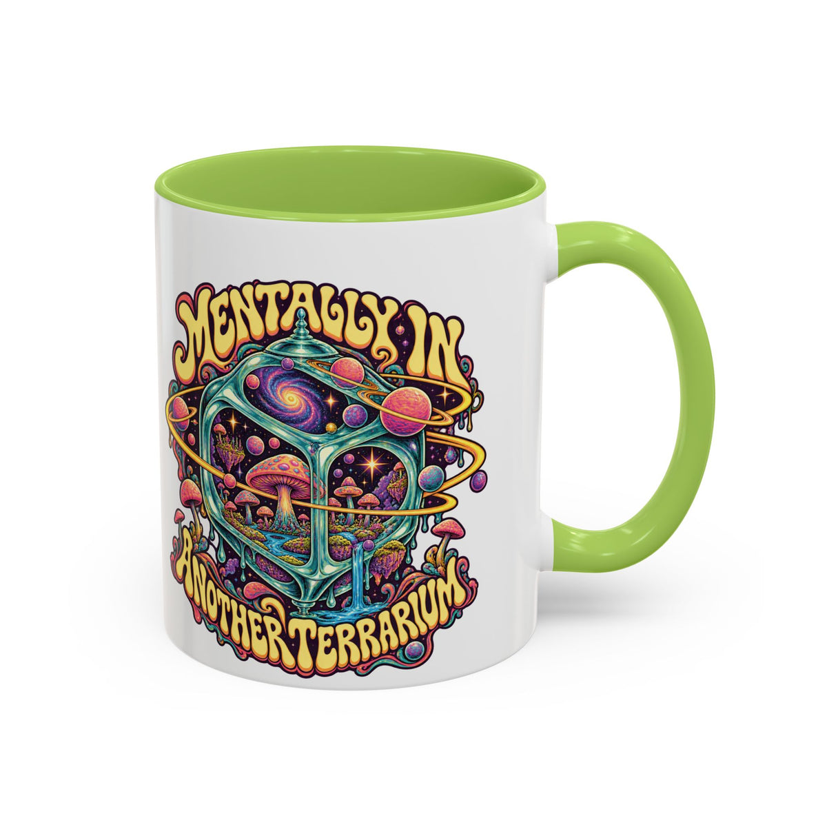 Mentally in Another Terrarium Psychedelic Mug, 11oz Colour Accent Coffee Cup, ShmeeShmo