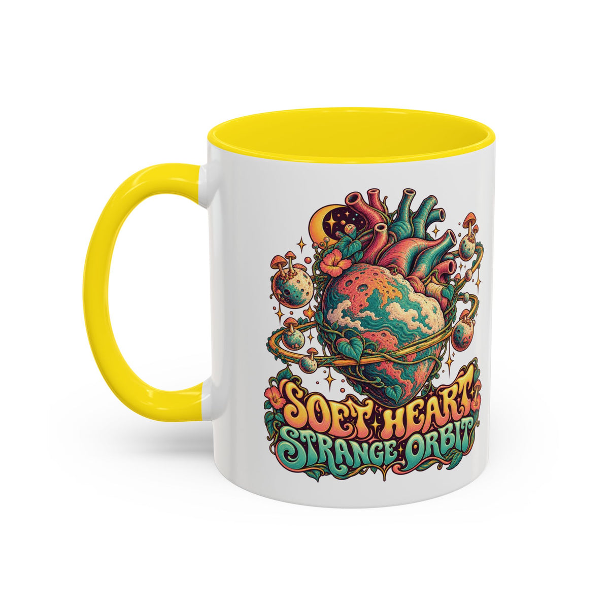 Soft Heart, Strange Orbit Psychedelic Mug, 11oz Colour Accent Coffee Cup, ShmeeShmo