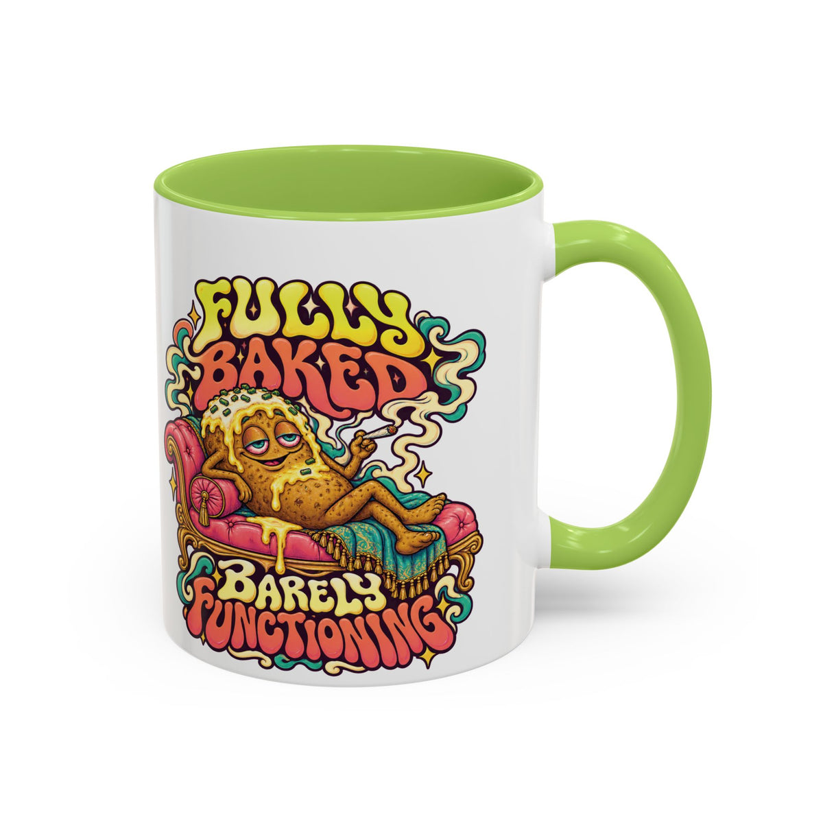 Fully Baked, Barely Functioning Psychedelic Mug, 11oz Colour Accent Coffee Cup, ShmeeShmo