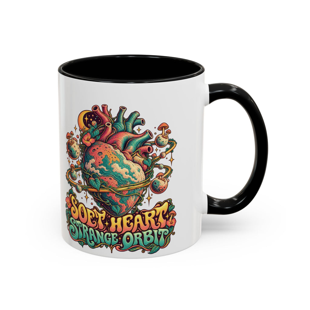 Soft Heart, Strange Orbit Psychedelic Mug, 11oz Colour Accent Coffee Cup, ShmeeShmo