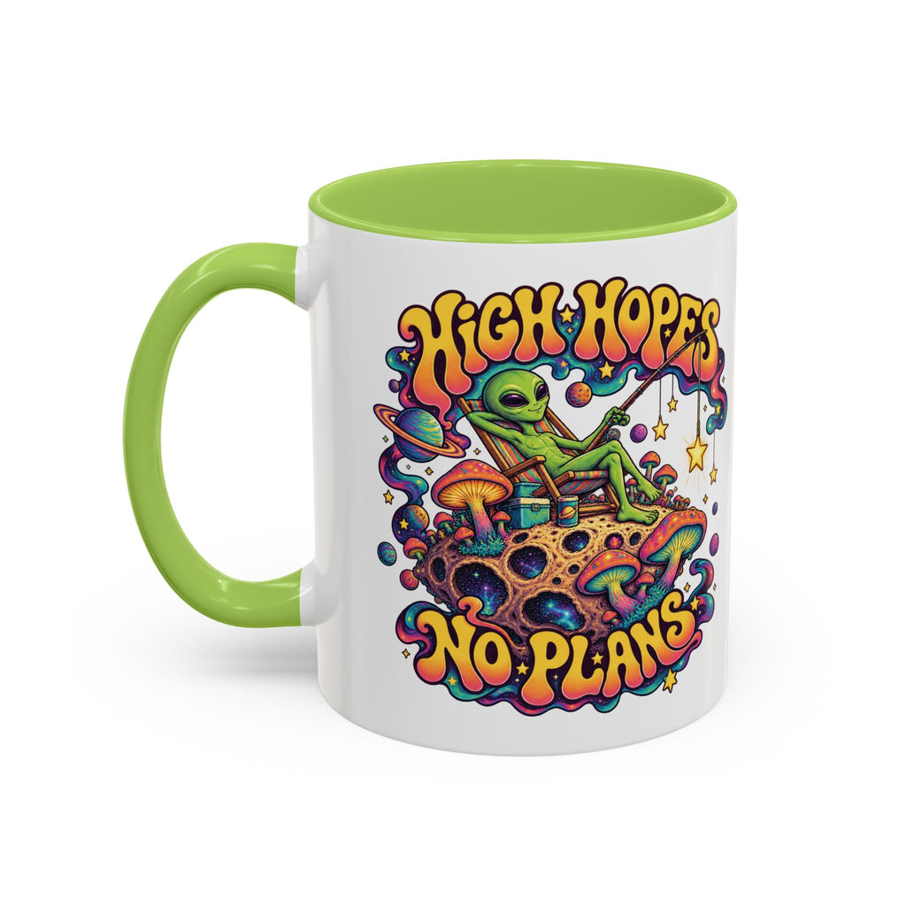 High Hopes, No Plans Psychedelic Mug, 11oz Colour Accent Coffee Cup, ShmeeShmo