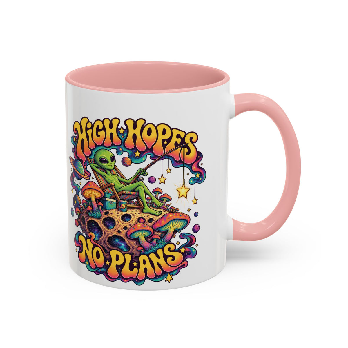 High Hopes, No Plans Psychedelic Mug, 11oz Colour Accent Coffee Cup, ShmeeShmo