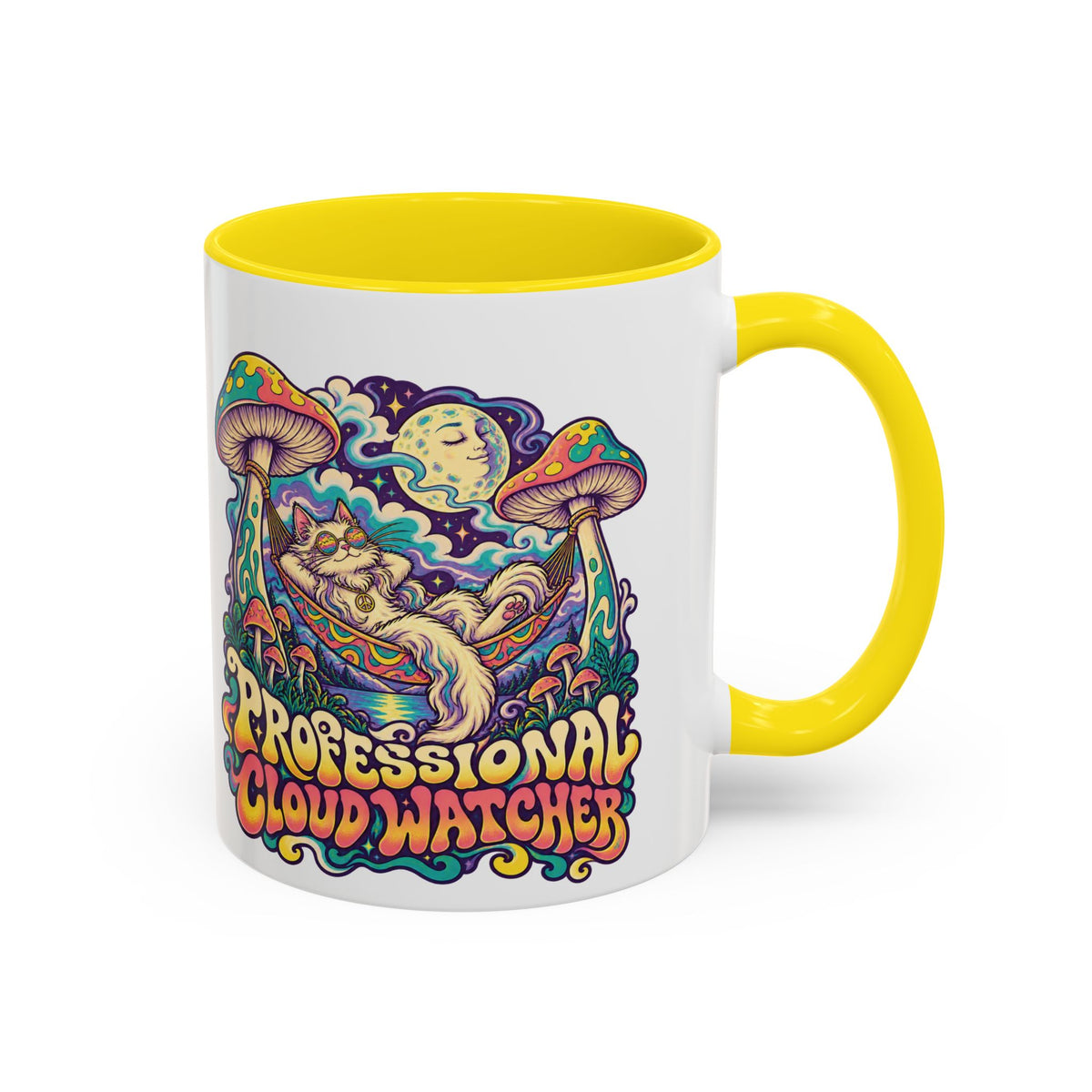 Professional Cloud Watcher Psychedelic Mug, 11oz Colour Accent Coffee Cup, ShmeeShmo