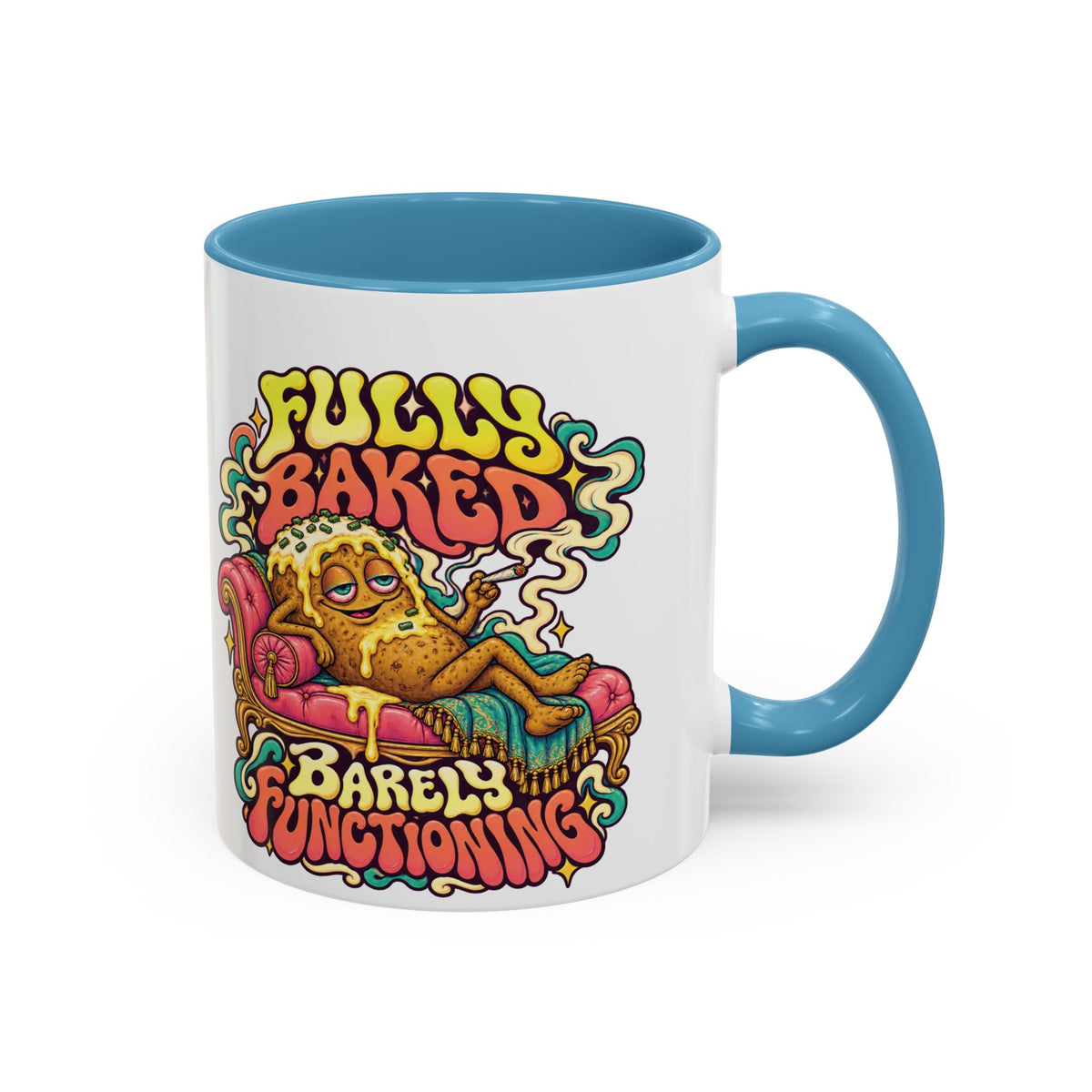 Fully Baked, Barely Functioning Psychedelic Mug, 11oz Colour Accent Coffee Cup, ShmeeShmo