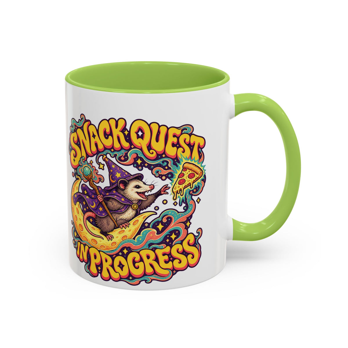 Snack Quest in Progress Psychedelic Mug, 11oz Colour Accent Coffee Cup, ShmeeShmo