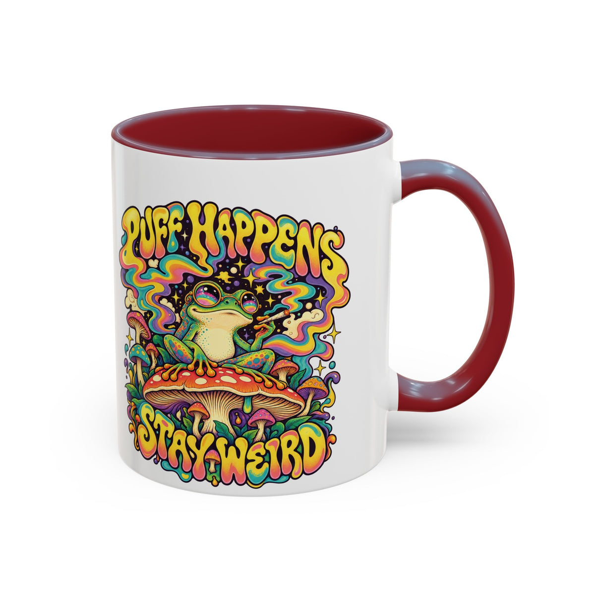 Puff Happens, Stay Weird Psychedelic Mug, 11oz Colour Accent Coffee Cup, ShmeeShmo