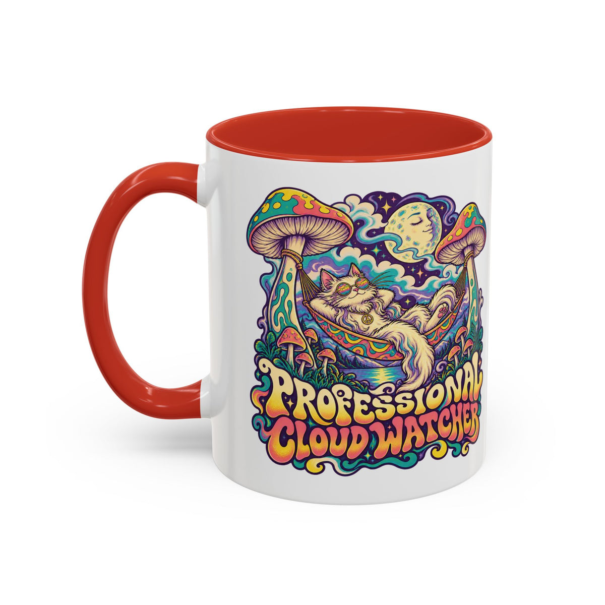 Professional Cloud Watcher Psychedelic Mug, 11oz Colour Accent Coffee Cup, ShmeeShmo