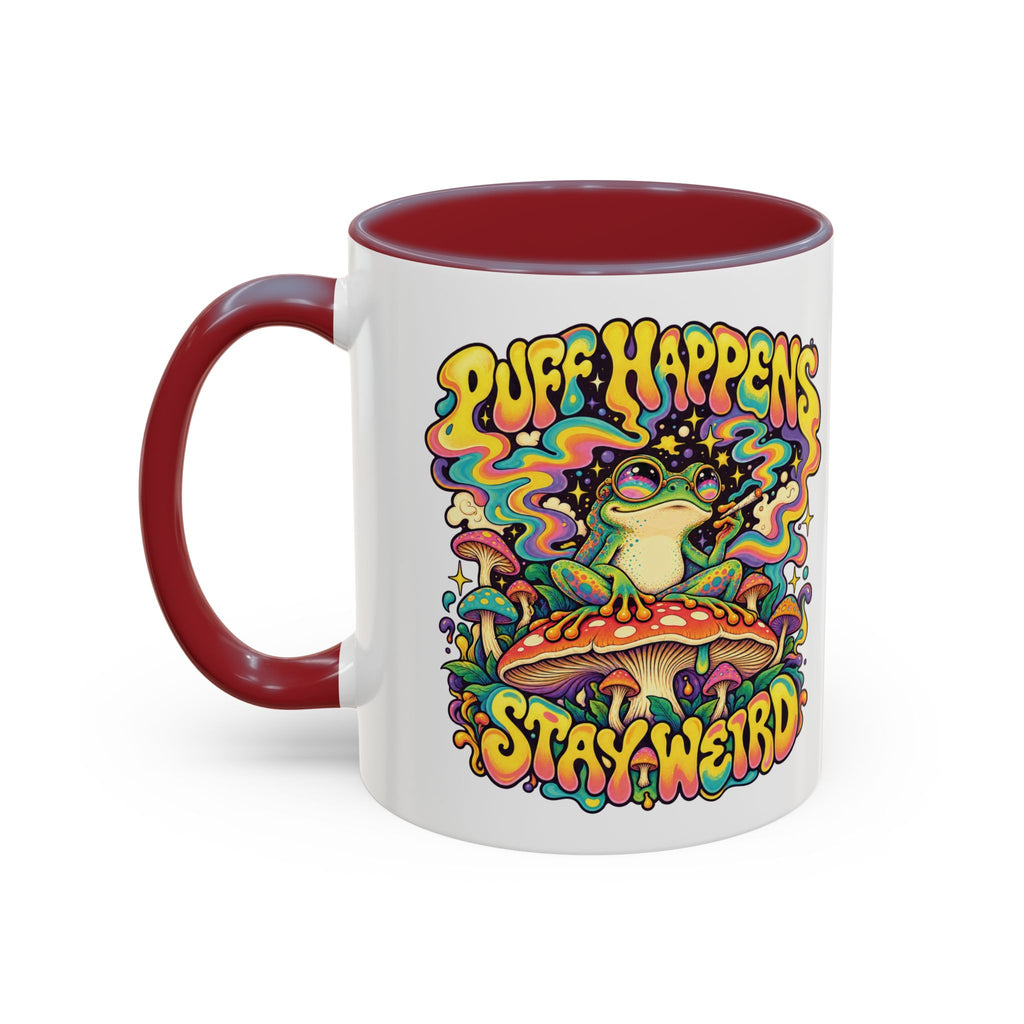 Puff Happens, Stay Weird Psychedelic Mug, 11oz Colour Accent Coffee Cup, ShmeeShmo