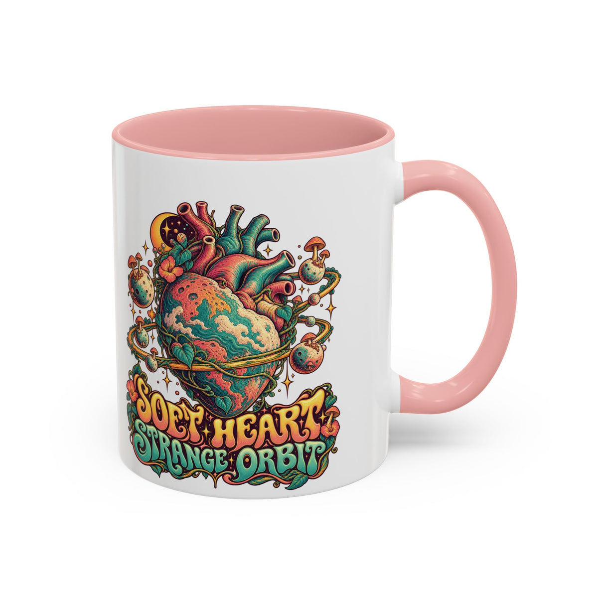 Soft Heart, Strange Orbit Psychedelic Mug, 11oz Colour Accent Coffee Cup, ShmeeShmo