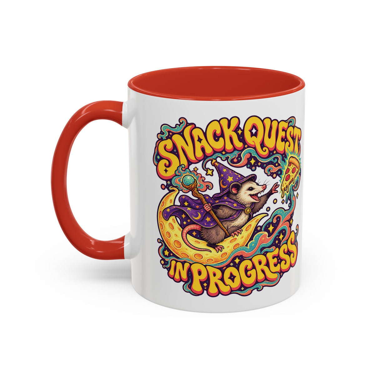 Snack Quest in Progress Psychedelic Mug, 11oz Colour Accent Coffee Cup, ShmeeShmo