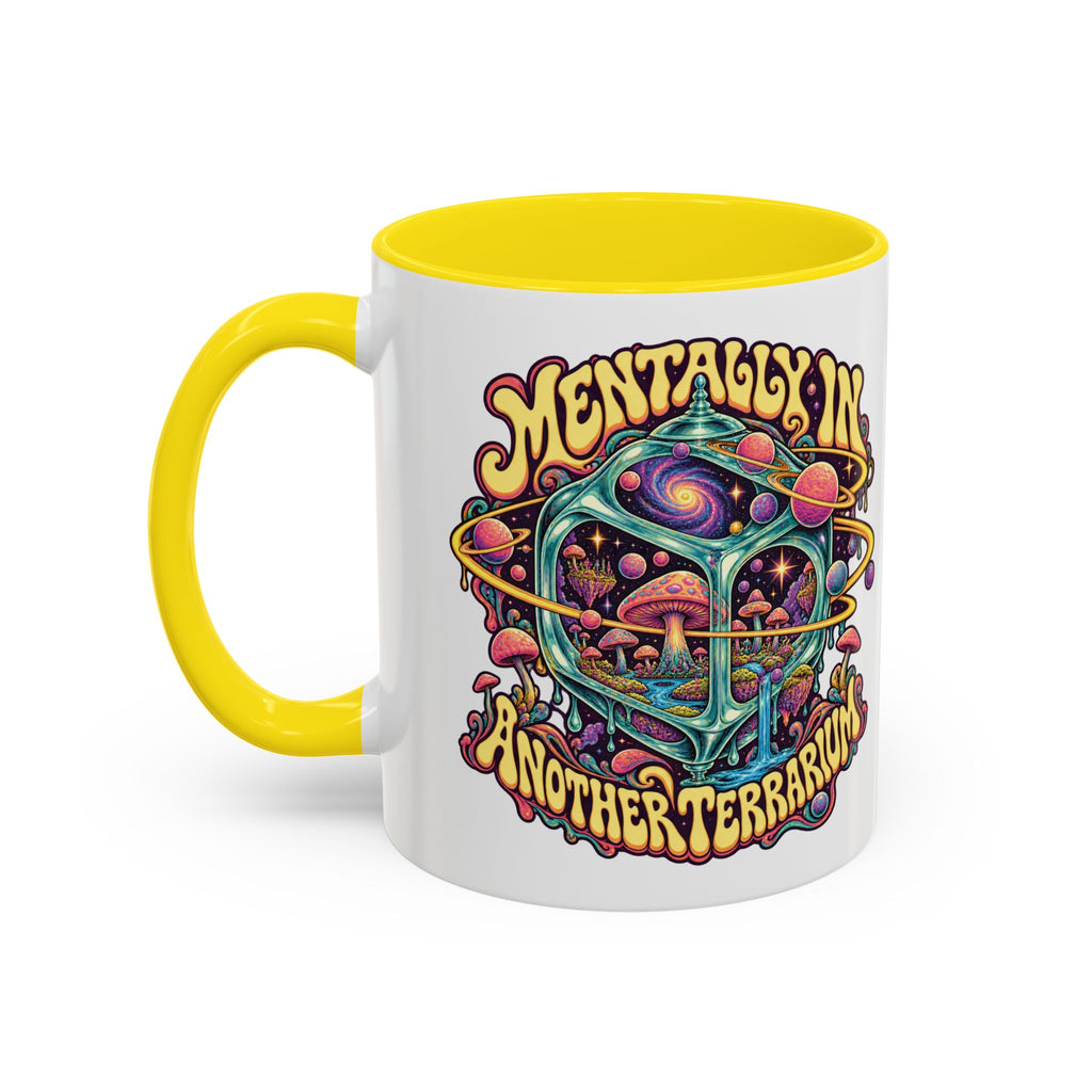 Mentally in Another Terrarium Psychedelic Mug, 11oz Colour Accent Coffee Cup, ShmeeShmo