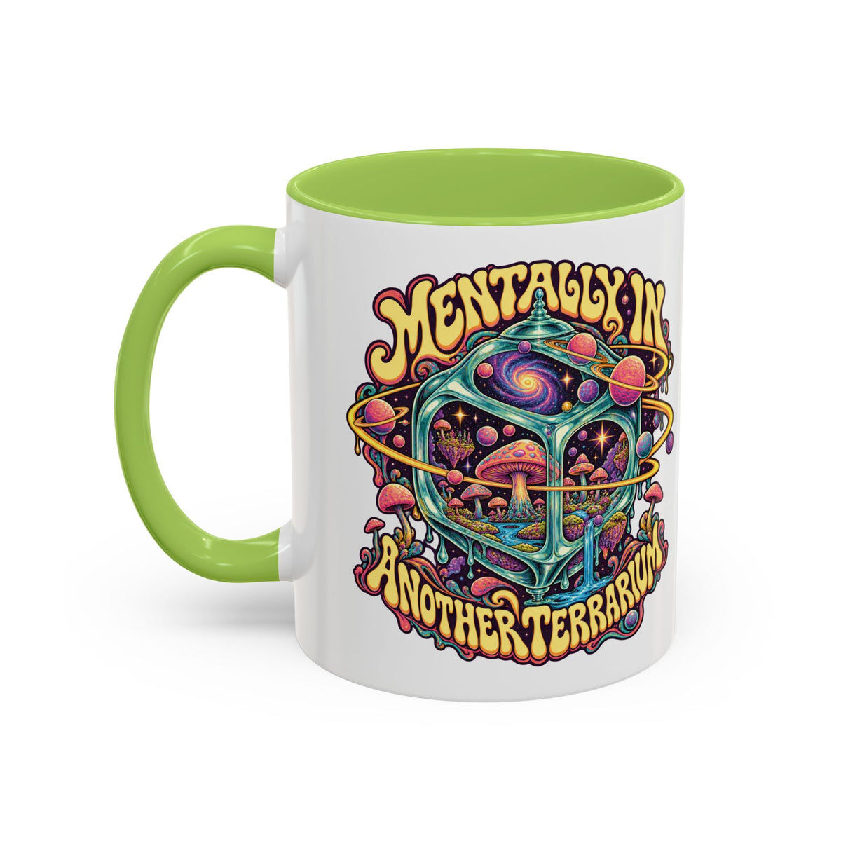 Mentally in Another Terrarium Psychedelic Mug, 11oz Colour Accent Coffee Cup, ShmeeShmo