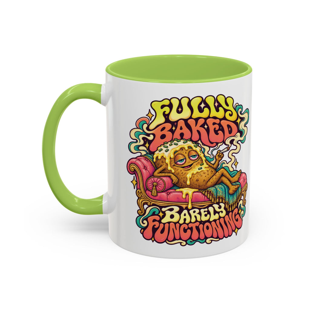 Fully Baked, Barely Functioning Psychedelic Mug, 11oz Colour Accent Coffee Cup, ShmeeShmo
