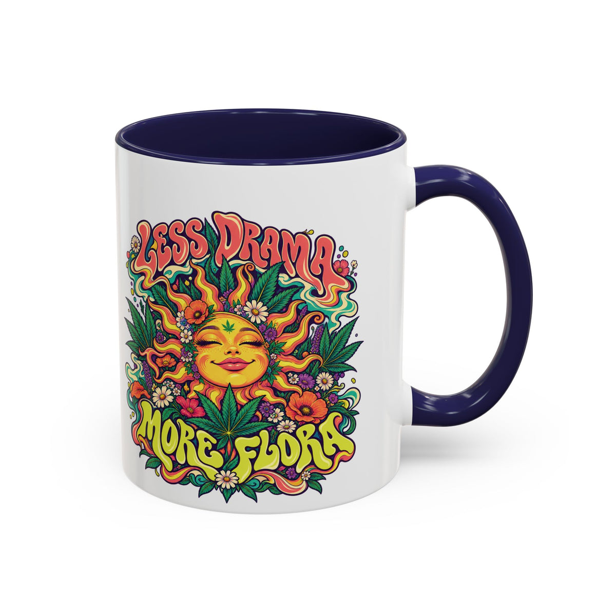 Less Drama, More Flora Psychedelic Mug, 11oz Colour Accent Coffee Cup, ShmeeShmo