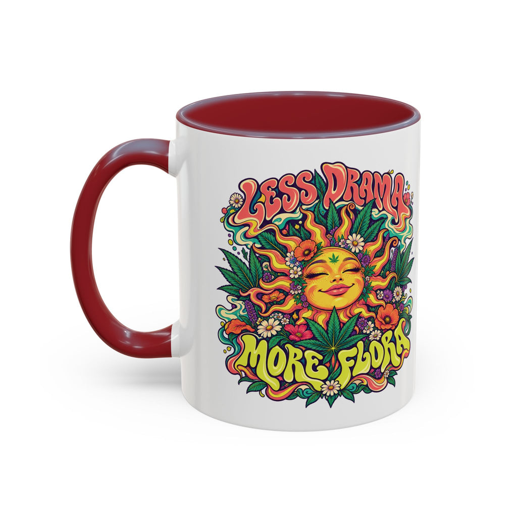 Less Drama, More Flora Psychedelic Mug, 11oz Colour Accent Coffee Cup, ShmeeShmo