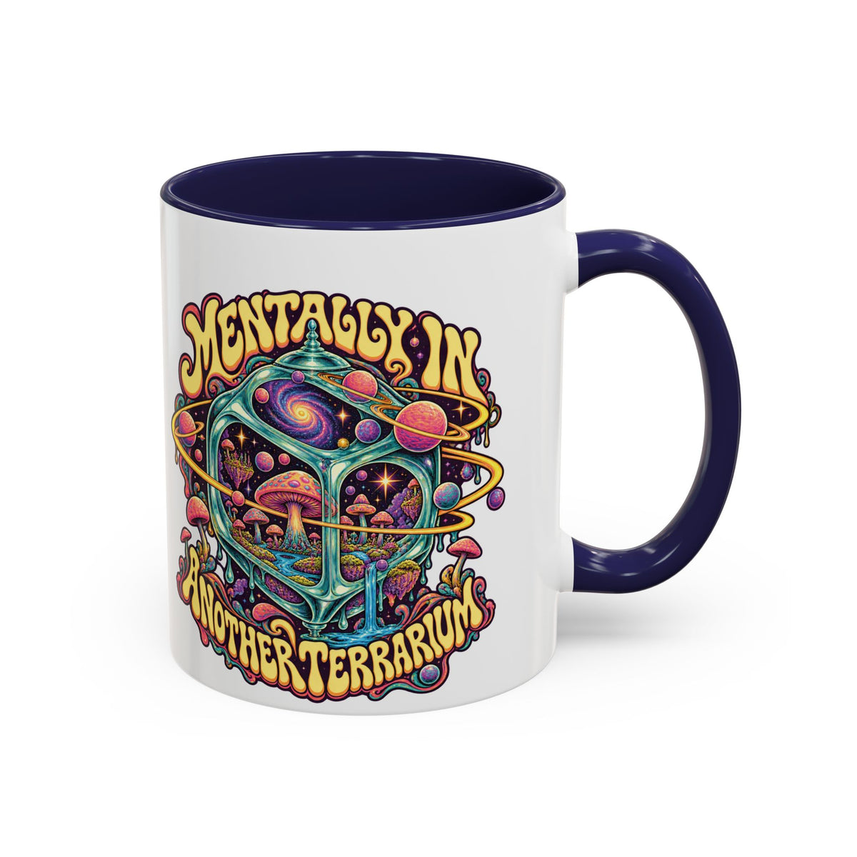 Mentally in Another Terrarium Psychedelic Mug, 11oz Colour Accent Coffee Cup, ShmeeShmo