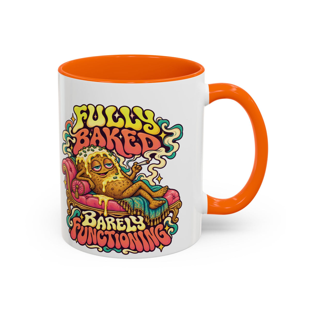 Fully Baked, Barely Functioning Psychedelic Mug, 11oz Colour Accent Coffee Cup, ShmeeShmo