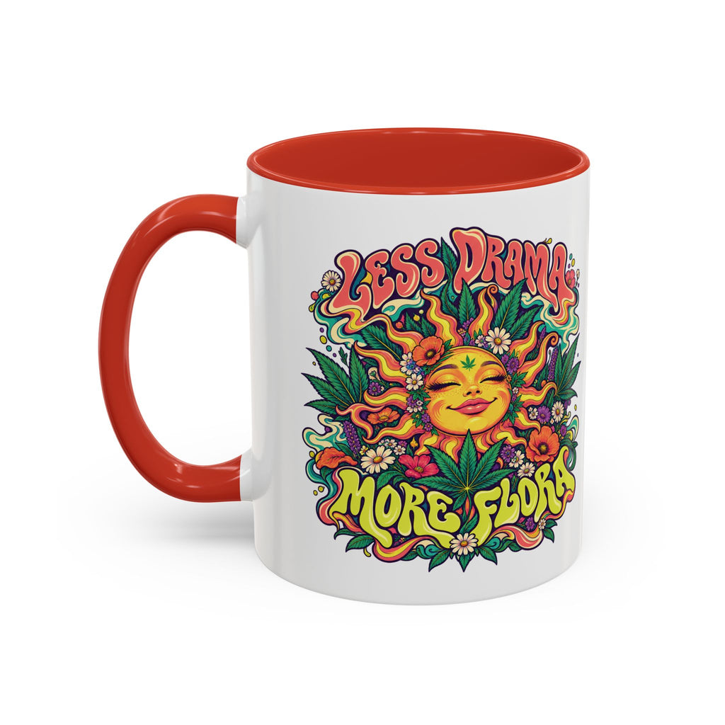 Less Drama, More Flora Psychedelic Mug, 11oz Colour Accent Coffee Cup, ShmeeShmo