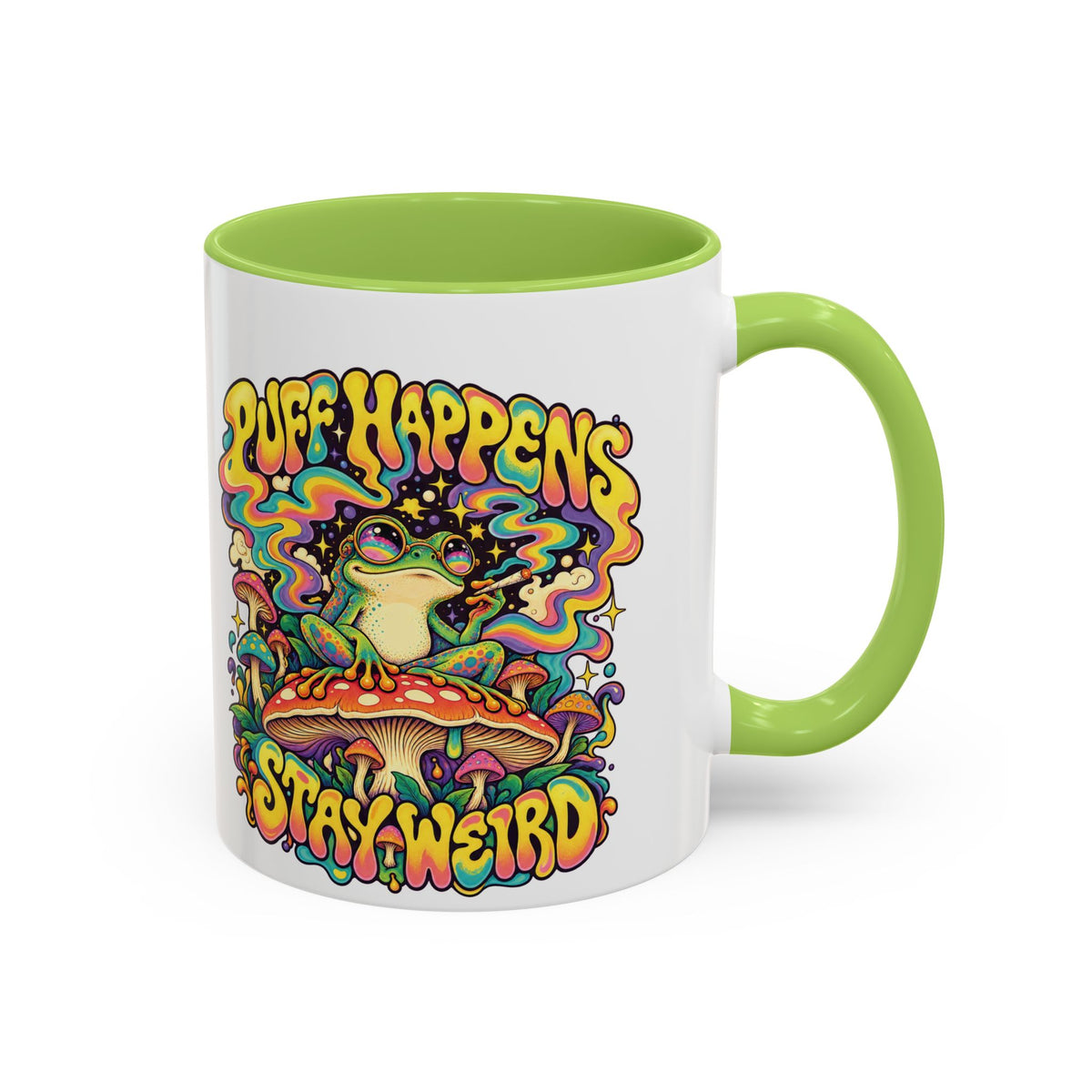 Puff Happens, Stay Weird Psychedelic Mug, 11oz Colour Accent Coffee Cup, ShmeeShmo