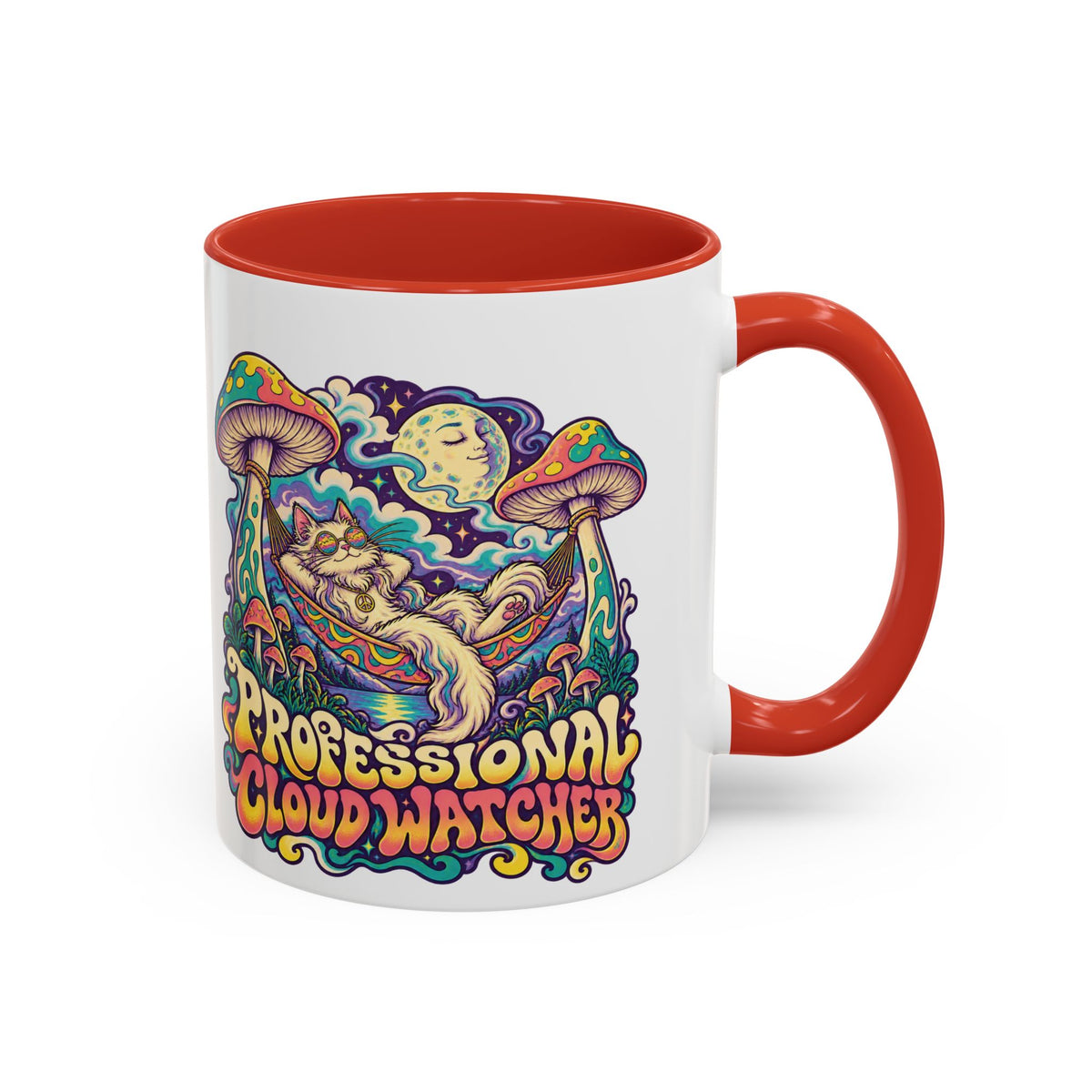 Professional Cloud Watcher Psychedelic Mug, 11oz Colour Accent Coffee Cup, ShmeeShmo