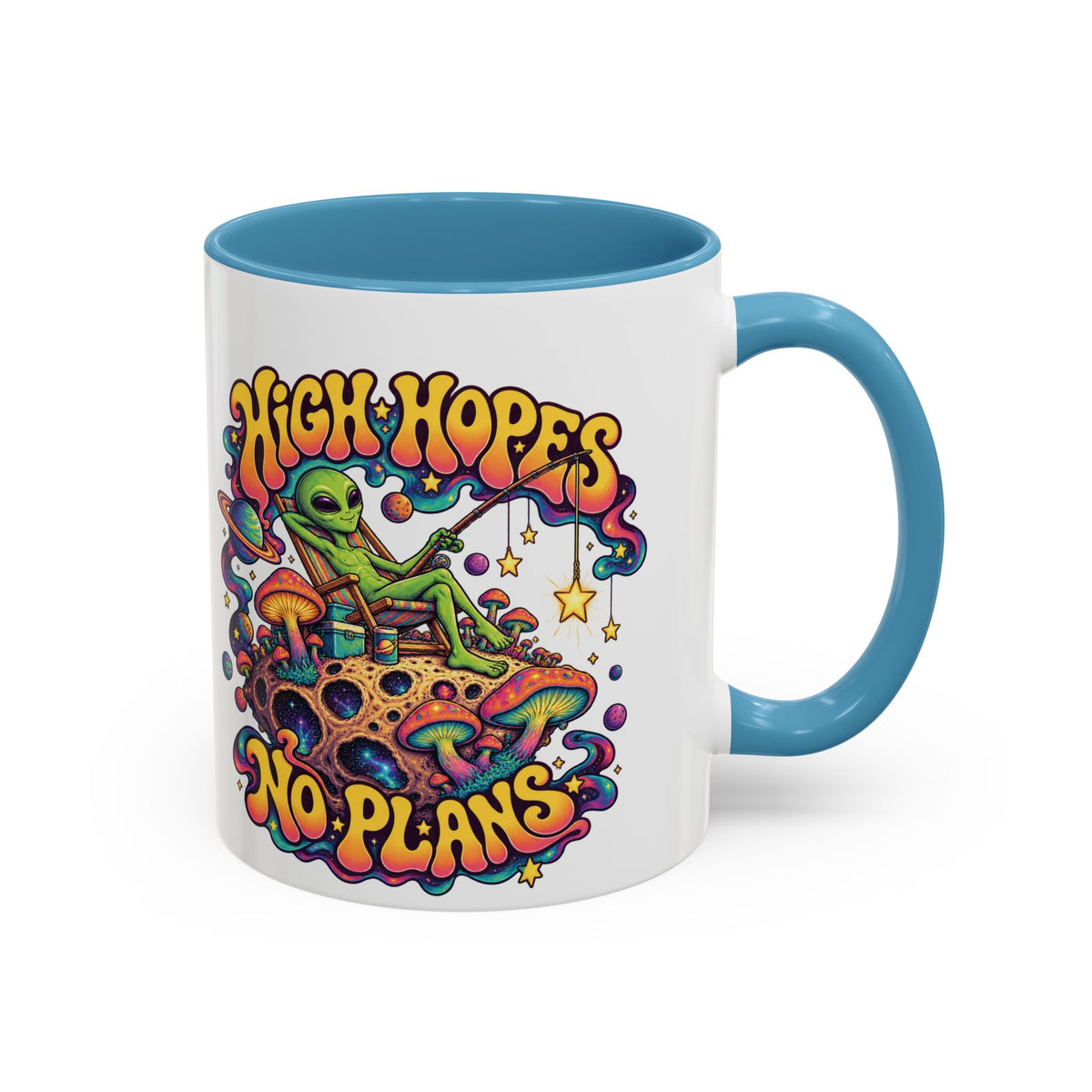 High Hopes, No Plans Psychedelic Mug, 11oz Colour Accent Coffee Cup, ShmeeShmo