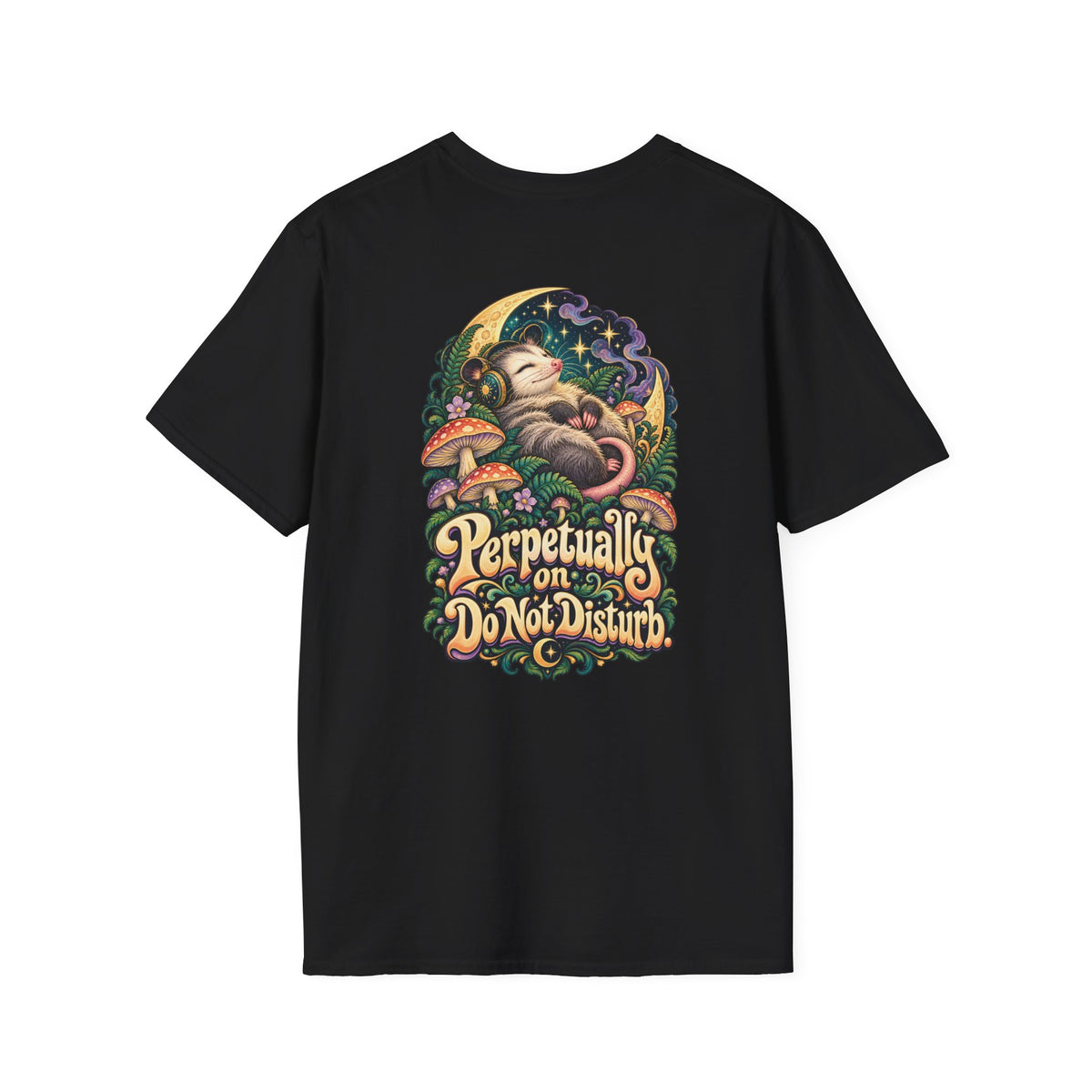Perpetually on Do Not Disturb Opossum T-Shirt, Psychedelic Back Print, ShmeeShmo