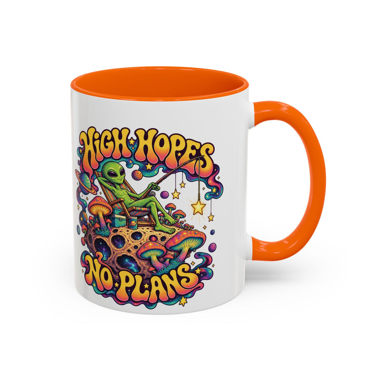 High Hopes, No Plans Psychedelic Mug, 11oz Colour Accent Coffee Cup, ShmeeShmo