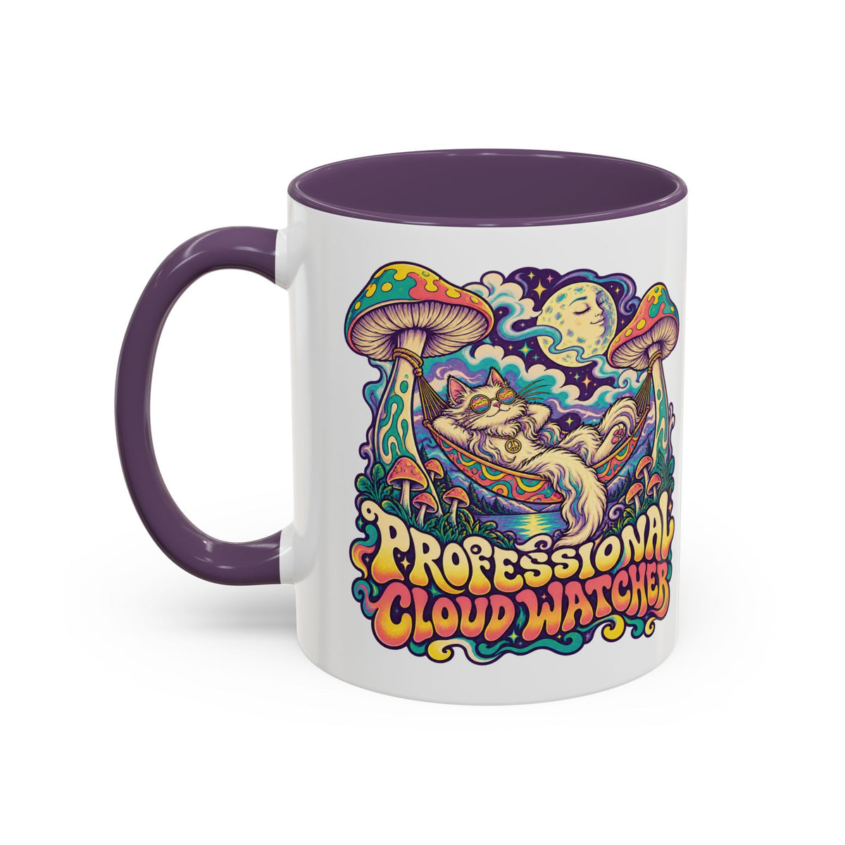 Professional Cloud Watcher Psychedelic Mug, 11oz Colour Accent Coffee Cup, ShmeeShmo