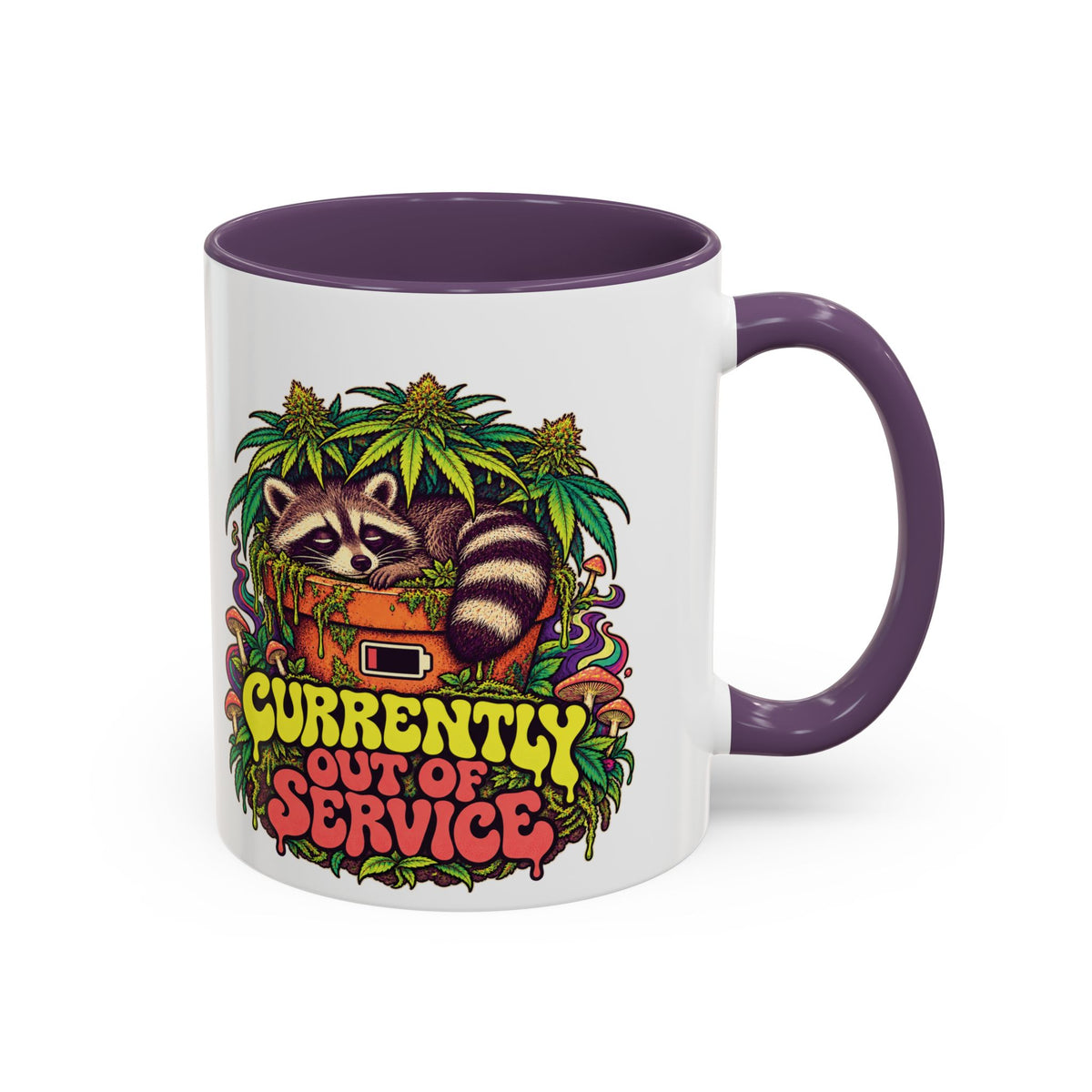 Currently Out of Service Psychedelic Mug, 11oz Colour Accent Coffee Cup, ShmeeShmo