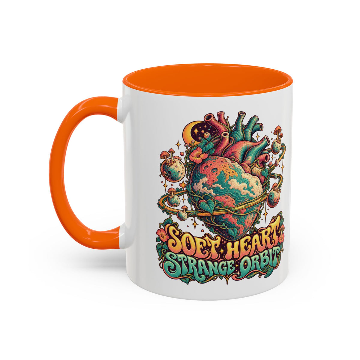 Soft Heart, Strange Orbit Psychedelic Mug, 11oz Colour Accent Coffee Cup, ShmeeShmo
