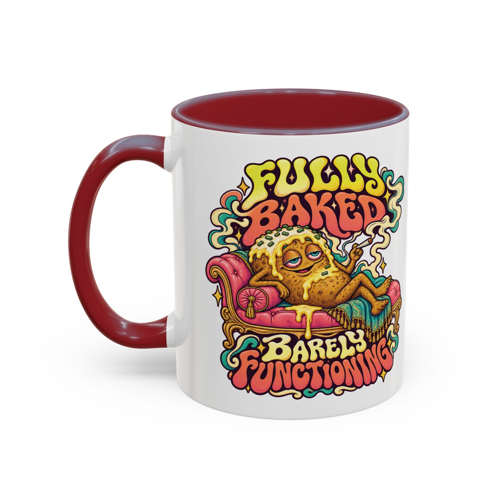 Fully Baked, Barely Functioning Psychedelic Mug, 11oz Colour Accent Coffee Cup, ShmeeShmo