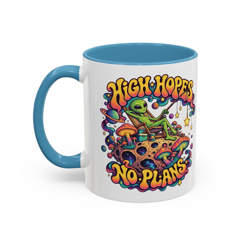 High Hopes, No Plans Psychedelic Mug, 11oz Colour Accent Coffee Cup, ShmeeShmo