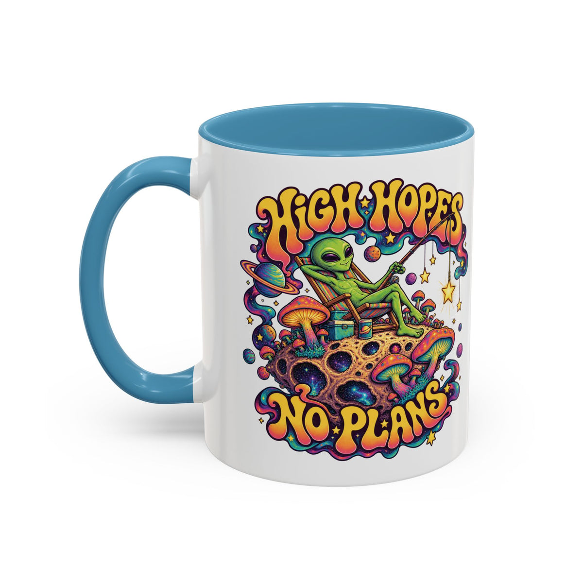 High Hopes, No Plans Psychedelic Mug, 11oz Colour Accent Coffee Cup, ShmeeShmo